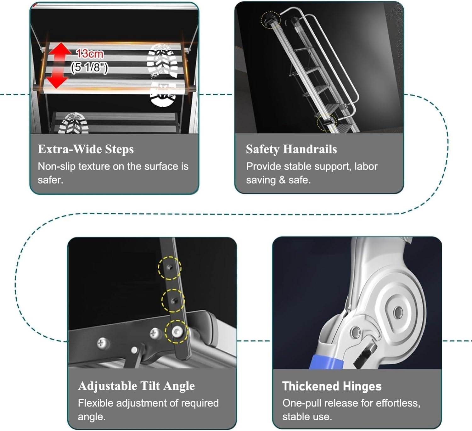 attic ladders Attic Ladders Foldable Loft Straight Step Ladder Egress Basement Garage Home Staircase(Silver,6 Step-1.4-1.8m)