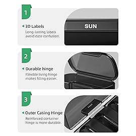 PULIV Weekly Pill Organizer with Large Capacity, Dual Protection Pill Box 7 Day, Arthritis Friendly Pill Case Easy to Open, Medicine Organizer for Vitamins, Medications, Fish Oils, Supplements (Black)