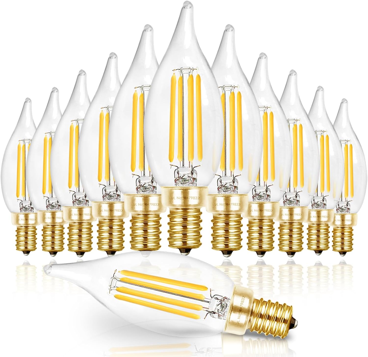 Hizashi E12 LED Bulb 40W Equivalent Candelabra Bulbs Dimmable 2700K Warm White, 90+ CRI Chandelier Light Bulbs, 4W 450LM Flame Tip CA10 Candle Light Bulbs, UL Listed - 24 Pack