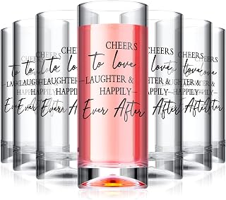 Sliner 72 Pcs Wedding Tall Glasses 2oz Acrylic Shot with Base Cheers to Love Laughter Happily Ever After Glasses for Wedding Guests Bachelorette Engagement Bride Party Favors (Love)