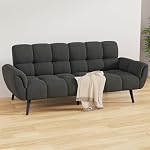 Convertible Futon Sofa Bed, Modern Linen Futon Couch, Comfy Sleeper Sofa with Adjustable Backrests, Couch Bed for Small Spaces, Living Room, Bedroom, Apartment, Gray
