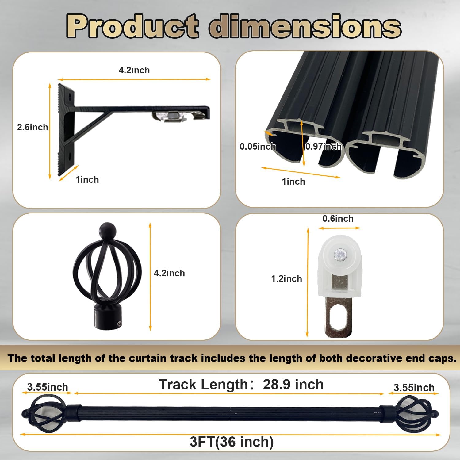 Curtain Track Wall Mounted, Curtain Rail Track System Roman Rod for Curtain, Aluminum Heavy-Duty Silent Curtains Rails Sliding Curtain Tracks for Room Divider Living Room Bedroom (Gold, 7.5FT)