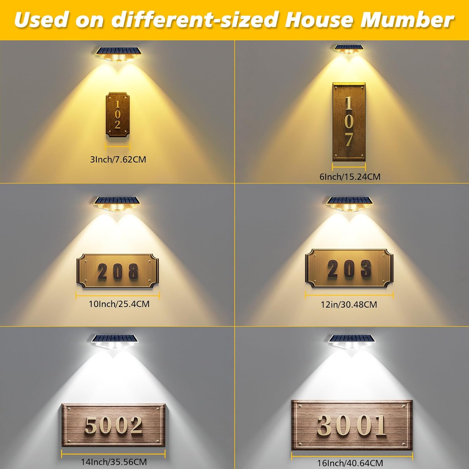 Solar Lights Outdoor for Mailbox, House Numbers, Address, Sign - 3000K/4000K/6000K 3 Modes, IP65 Waterproof Fence Lights, Solar Powered Dusk to Dawn Wall Light Outside (4 Pack)