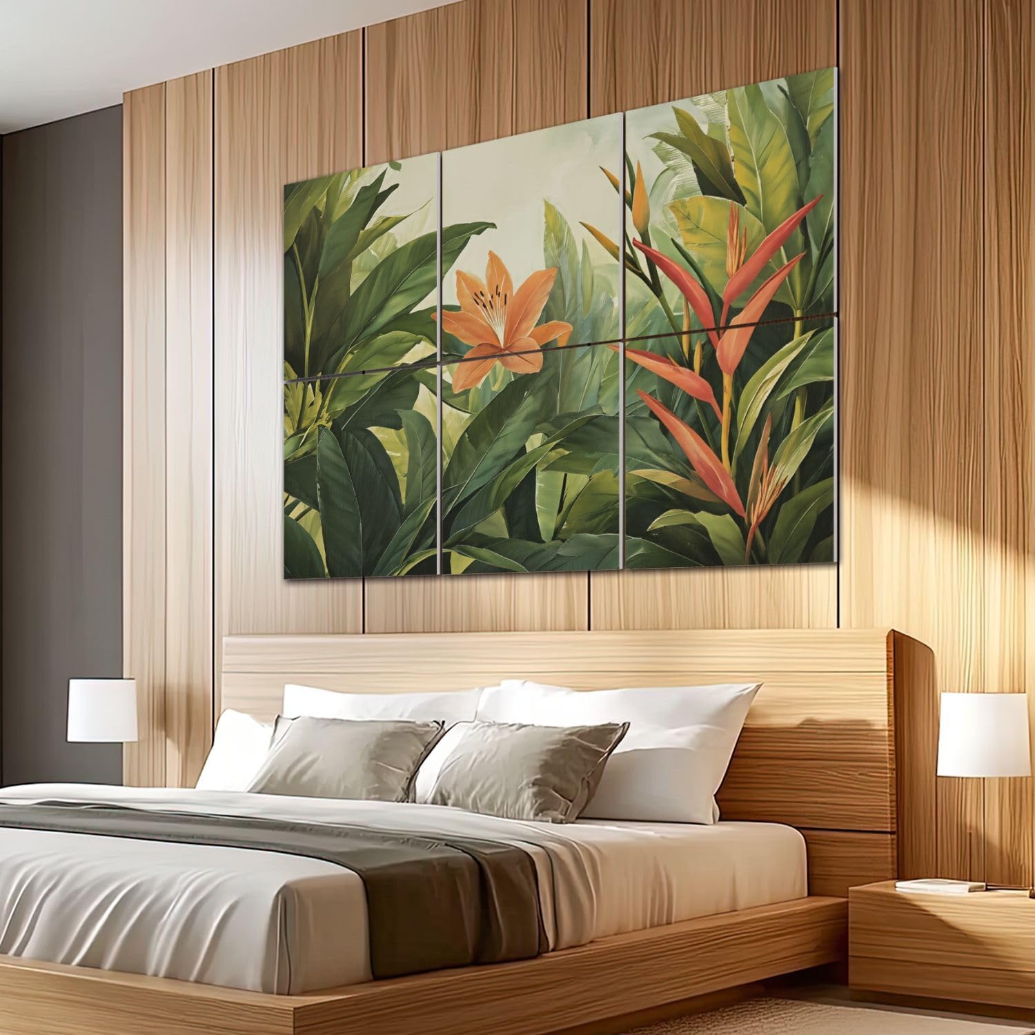 6 Pack Art Acoustic Panels Sound Absorbing Boho Tropical Leaves Abstract Floral Green Plant Banana Leaf Botanical Decorative Soundproof Wall Panels Self Adhesive for Recording Studios Office 72"x48"