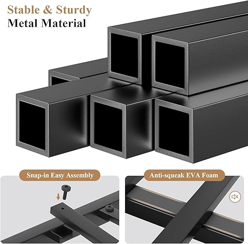 Miniatura 8 de Base de cama de tamaño matrimonial con estación de carga y luces LED, plataforma de metal con cabecera de almacenamiento de 2 niveles, sin ruido, no