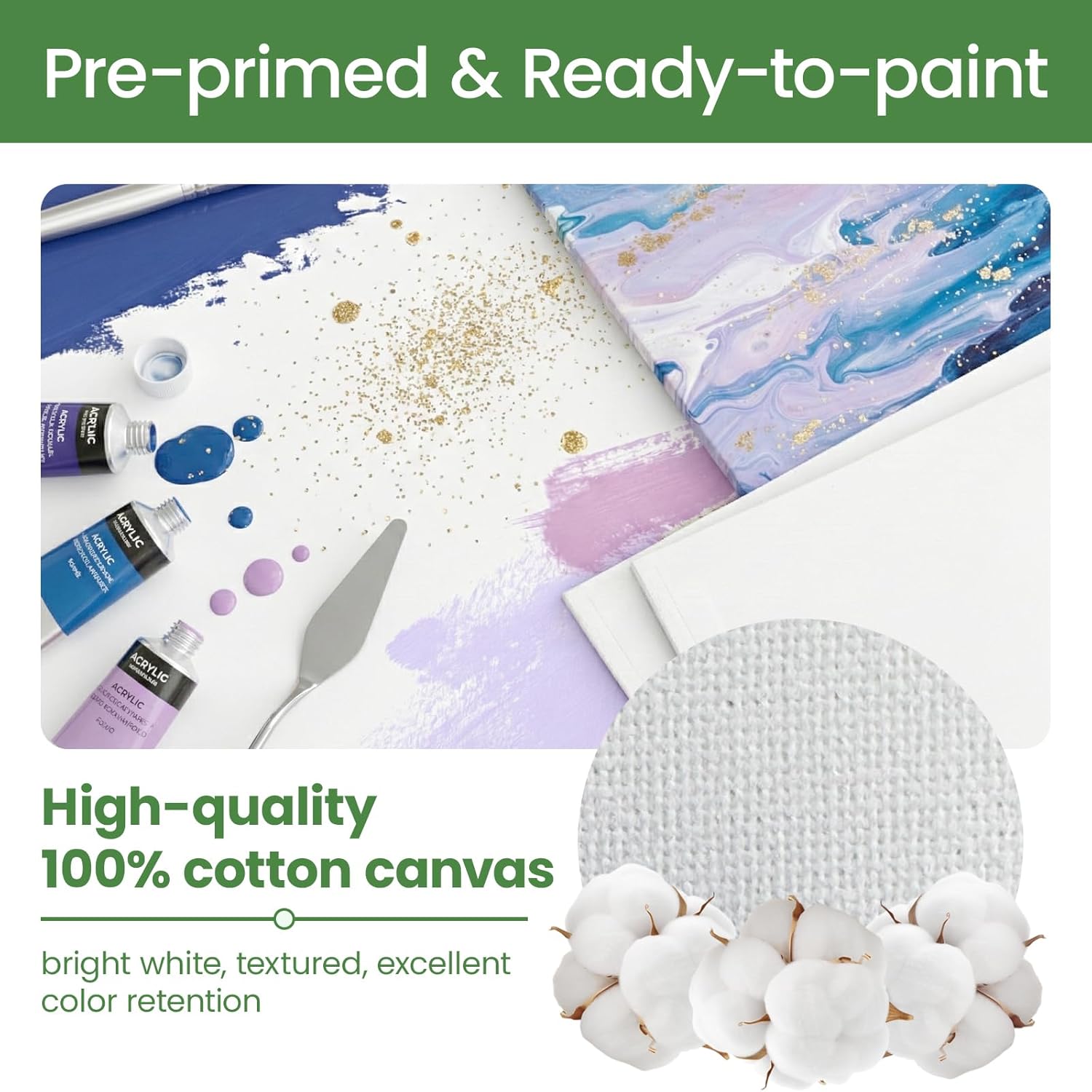 2 Pack Canvases for Painting Cotton Blank Canvas Boards 12x12 inch White Canvas for Acrylic Oil Watercolor Paint Canvases for Kids Students Beginners