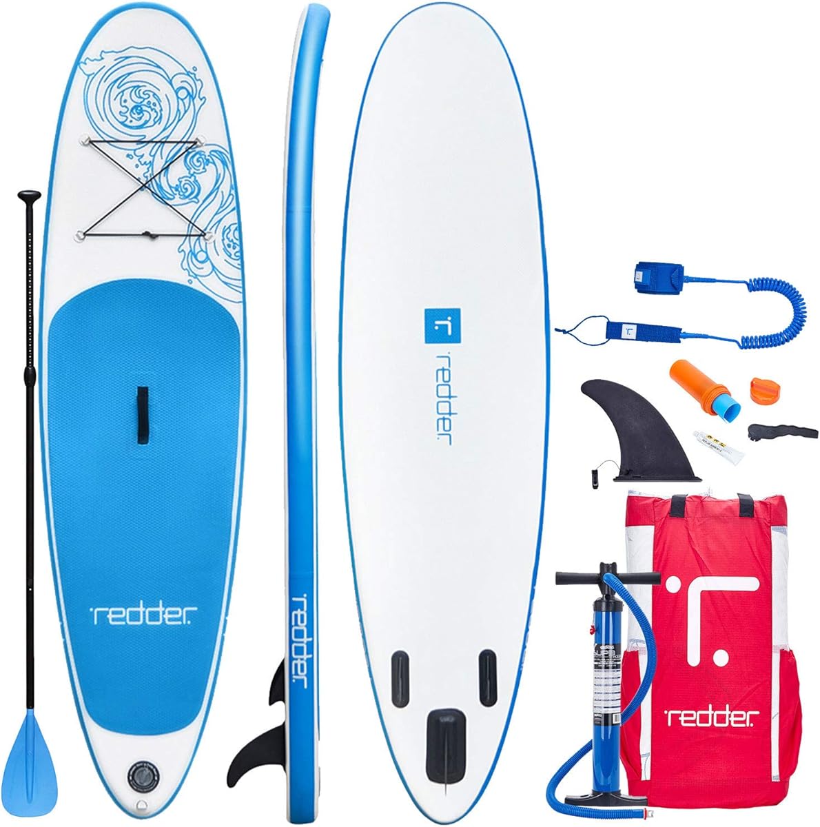Redder Inflatable Stand Up Paddle Board – Vortex 10' All-Round SUP for Adults & Kids, Includes Paddle, Leash, Backpack, Pump, Repair Kit, Non-Slip Deck, 4 D-Rings for Kayak Seat