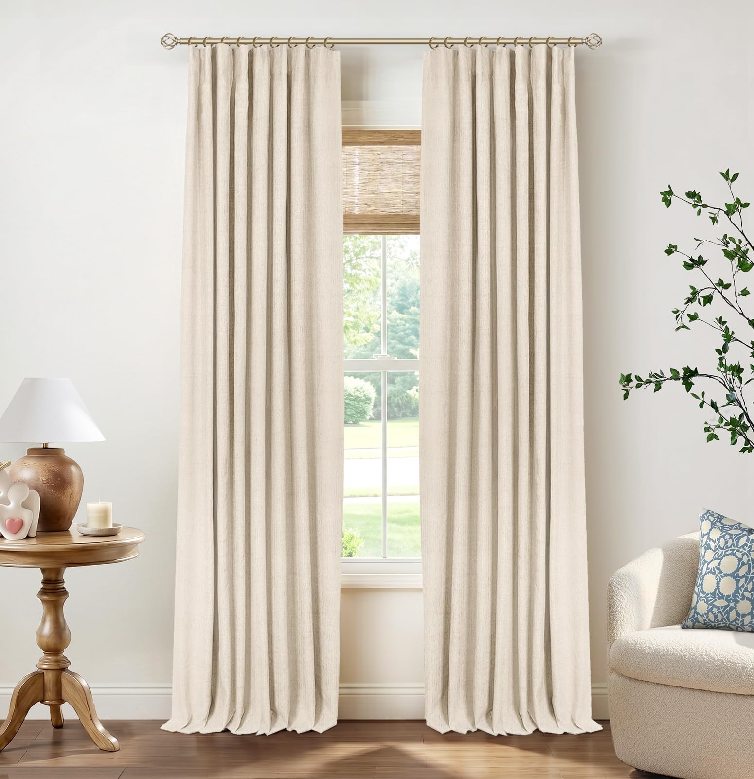 Photo 1 of INOVADAY 100% Blackout Curtains for Bedroom, Cream Black Out Curtains 90 Inch Long, Clip Rings Linen Blackout Drapes, Thermal Insulated Room Darkening for Living Room, 2 Panels - W50xL90