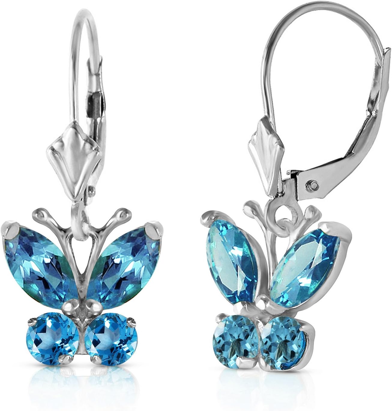 14k Solid White Gold Butterfly Earrings with 1.24 Carat Blue Topaz