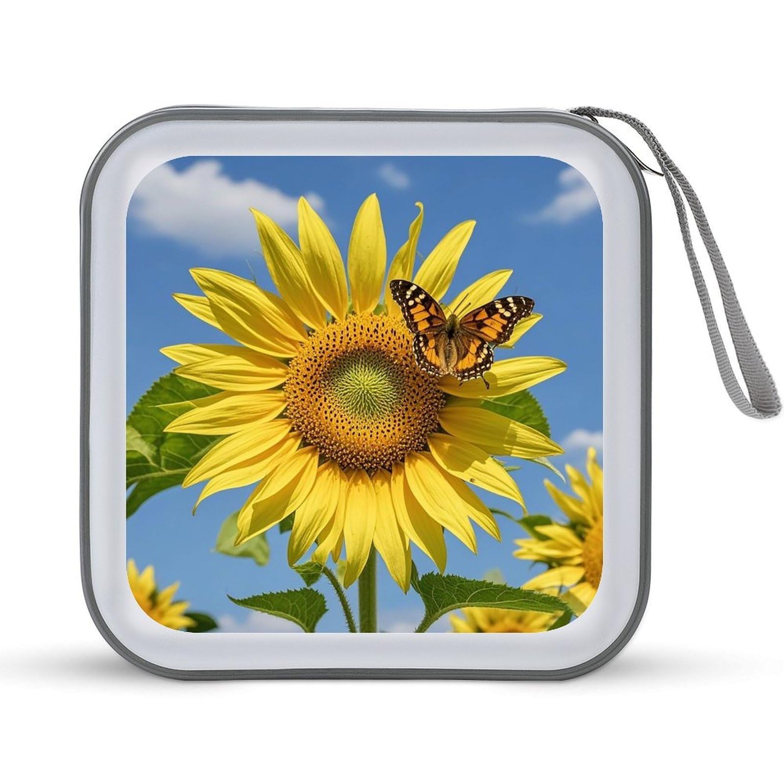 LZQPOEAS Sunflower And Butterfly CD Case DVD Case Holder Wallet 40 Capacity Hard Plastic CD/DVD Portable Storage Binder Zipper DVD Disc Cases CD Storage Organizer Holder for Car Home Office