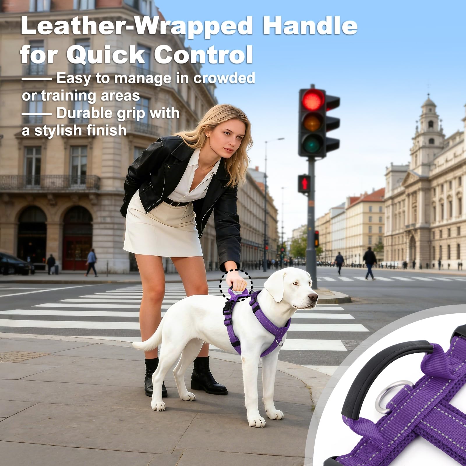 Arnés para perro sin tirones con asa, malla suave acolchada ajustable para perros pequeños, medianos y grandes, arnés reflectante para caminar fácil con clip frontal para entrenamiento, correr