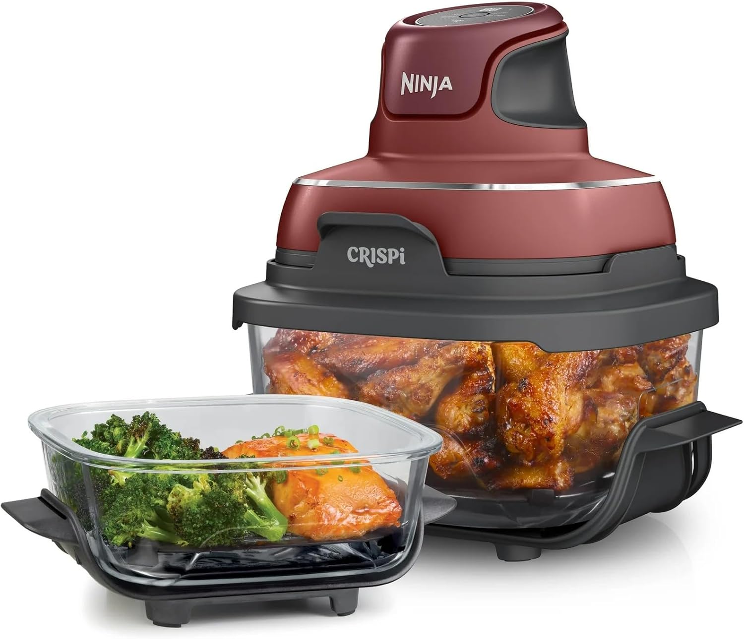 Ninja FN100RD Crispi Air Fryer, Microwave, Freezer & Dishwasher Safe, Non Toxic Glass Portable Cooking System, 4 QT & 5 Cup Glass Containers with Storage Lids, Easy Meals, Cherry (Renewed) Ninja FN100RD Crispi Air Fryer, Microwave, Freezer & Dishwasher Safe, Non Toxic Glass Portable Cooking System, 4 QT & 5 Cup Glass Containers with Storage Lids, Easy Meals, Cherry (Renewed)