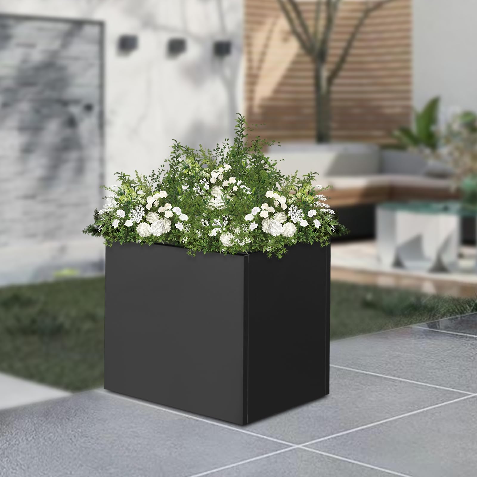 Macetero con guantes, jardinera de acero cuadrada, para interior y exterior, 50 x 50 x 50 cm (Negro)