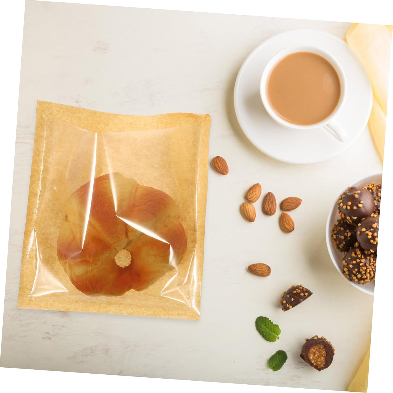 COLLBATH 100pcs Oil-resistant Bread Bags Window Food-grade Paper Sandwich Packaging Pouches for Cookies Pastries and Party Treats Kraft Paper