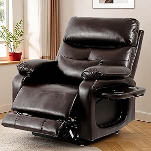 Dual Motor Power Lift Recliner Chair with Heat & Massage, Leather, Brown