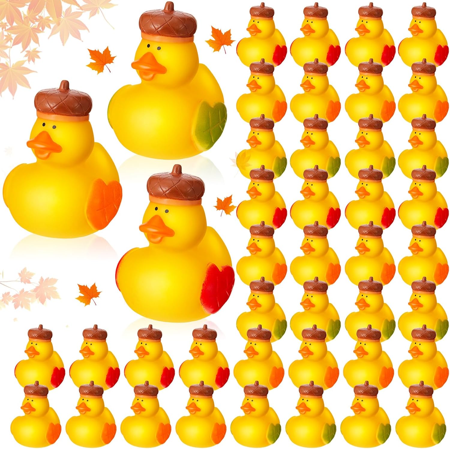 Deekin 48 Pcs Fall Rubber Ducks Acorn 2 Inch Thanksgiving Rubber Autumn Fall Themed Party Favors Bathtub Float Squeak Duck