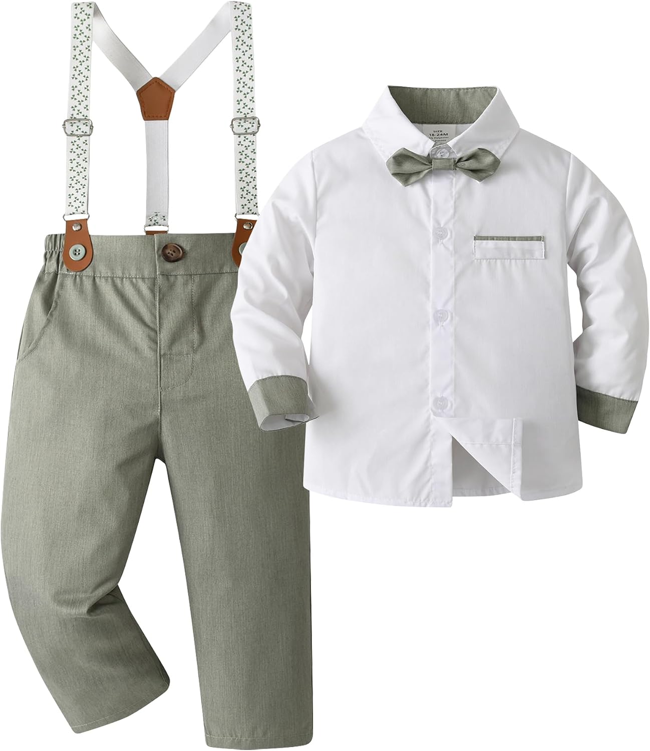 Baby Boys Pants Sets, Infant Long Sleeve Shirt + Pants + Bow Tie + Suspenders,Toddler Gentleman Outfits