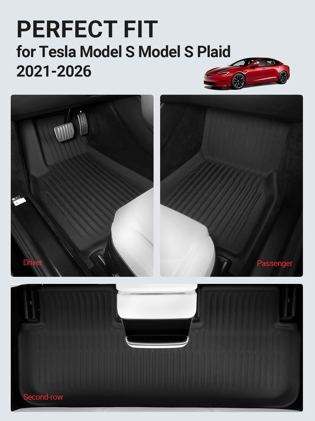 BASENOR 2026 7PCS Floor Mats for Tesla Model S Model S Plaid 3D Material Cargo Liners All-Weather Car — view 3