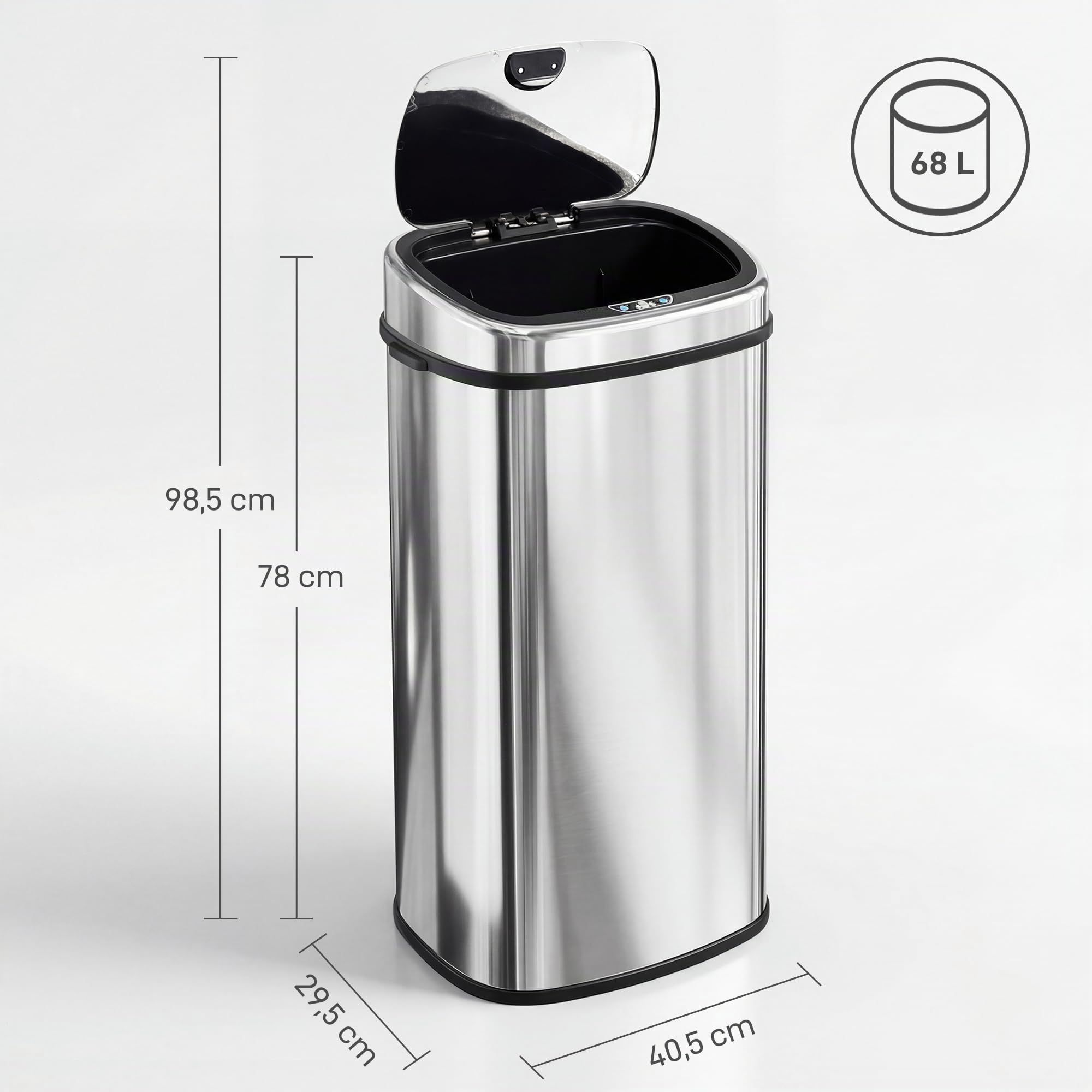 HOMCOM Sensor Mülleime 68Lr Automatik Bewegungssensor Edelstahl Silber | Wasserdichter Abfalleimer, für Büro, Schlafzimmer, Küchen
