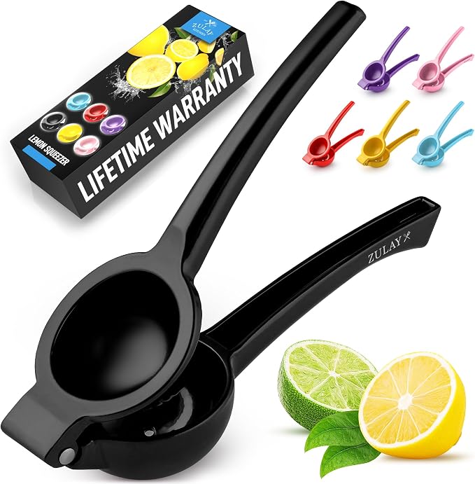 Black Zulay Premium Quality Metal Lemon Squeezer, Citrus Juicer, Manual Press for Extracting the Most Juice Possible - Black