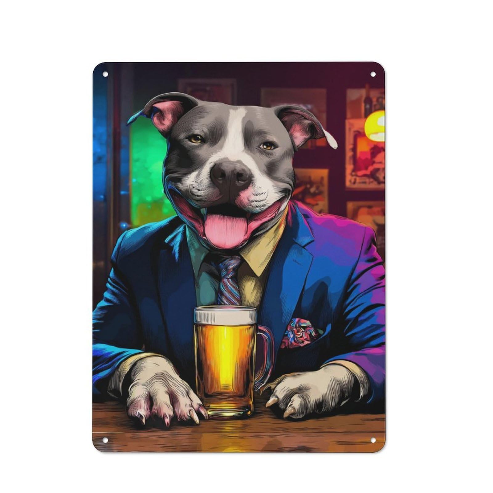 Junmoney Dog In Suit Enjoying Beer -24 Metal Wall Plaque With Design 40X30cm, Classic Retro Room Decor For Kitchen, Hallway, Bar Or Small Cafe