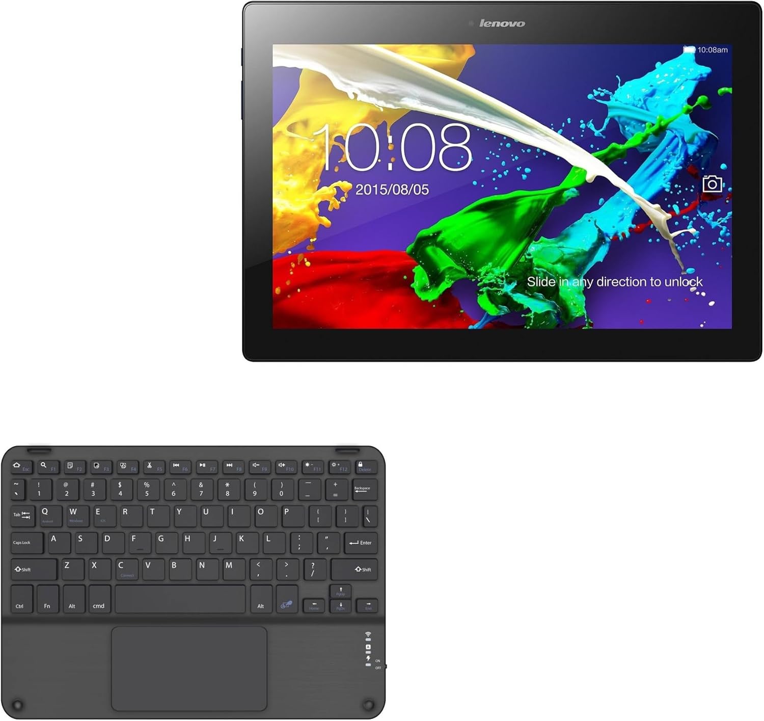 BoxWave Keyboard Compatible with Lenovo Tab 2 A10 - SlimKeys Bluetooth Keyboard with Trackpad, Portable Slim TouchPad - Jet Black