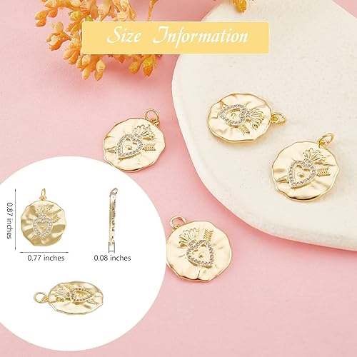 Miniatura 7 de Dije de corazón sagrado de 5 piezas, circonita cúbica, dije de corazón chapado de larga duración para joyería, collares, aretes, manualidades,