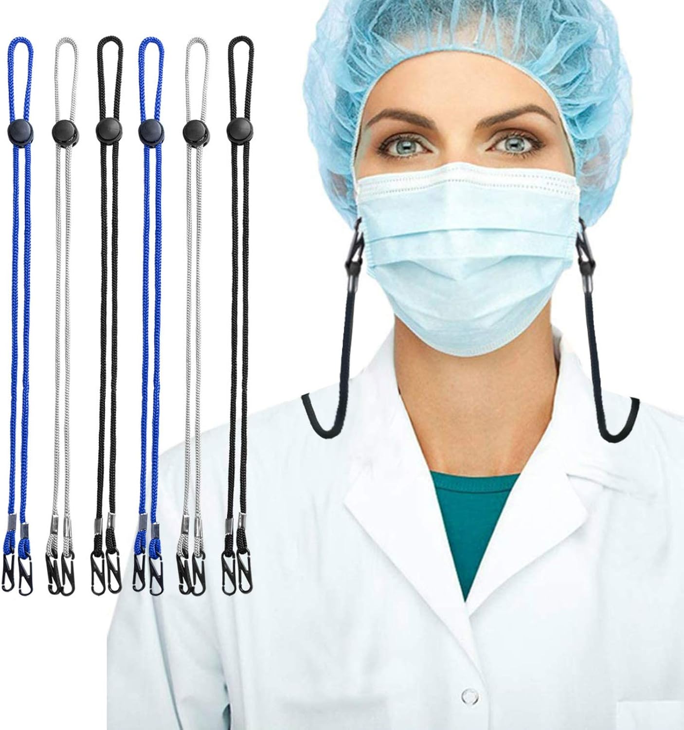 Face Mask Lanyard 6 Pack - Hands Free Safety Mask Strap with Clips, Adjustable Length Mask Lanyard for Children Women Men Relieve Ear Pressure