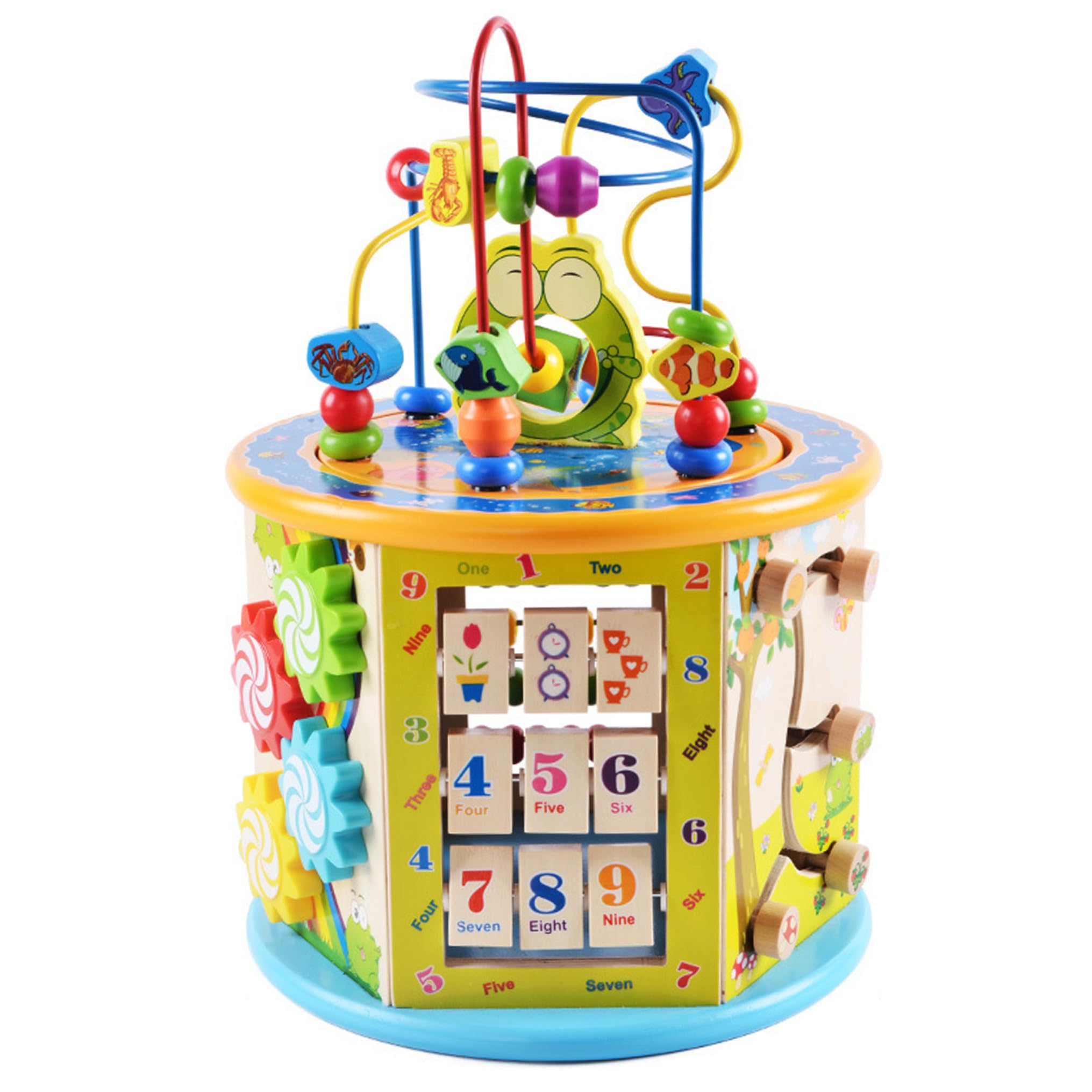 Holz-Baby-Aktivitätswürfel, Montessori-Spielzeug mit Perlenlabyrinth-Formsortierer, Abakus für Kleinkinder