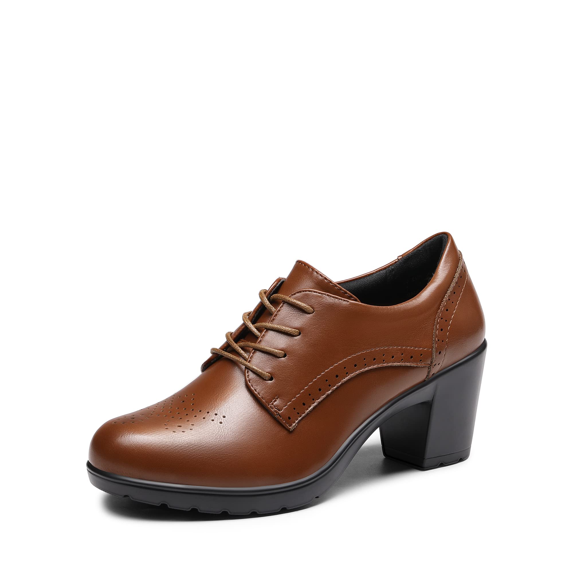 DREAM PAIRS Zapatos Oxford SDOX2303W con puntera puntiaguda y tacón alto y grueso para mujer, Marrón (Brown-pu), 41 EU