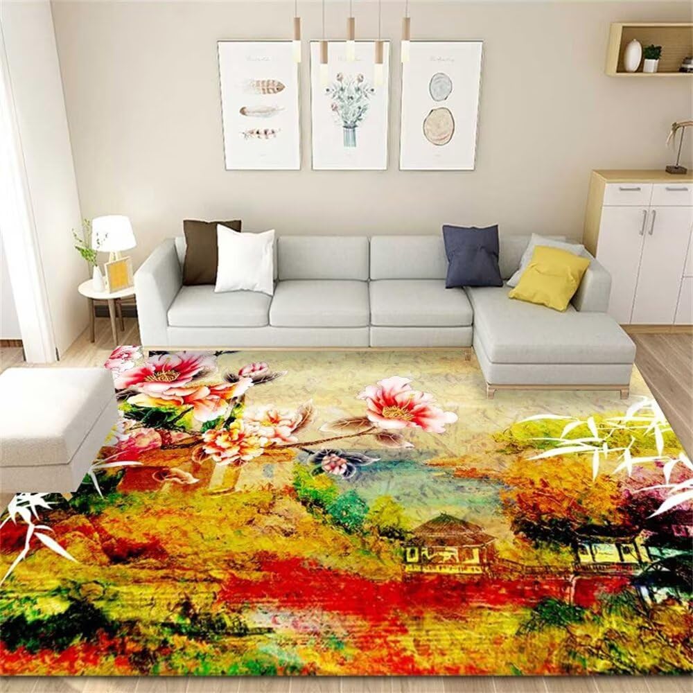 Tapis pour enfants rectangulaire rouge et jaune multicolore
