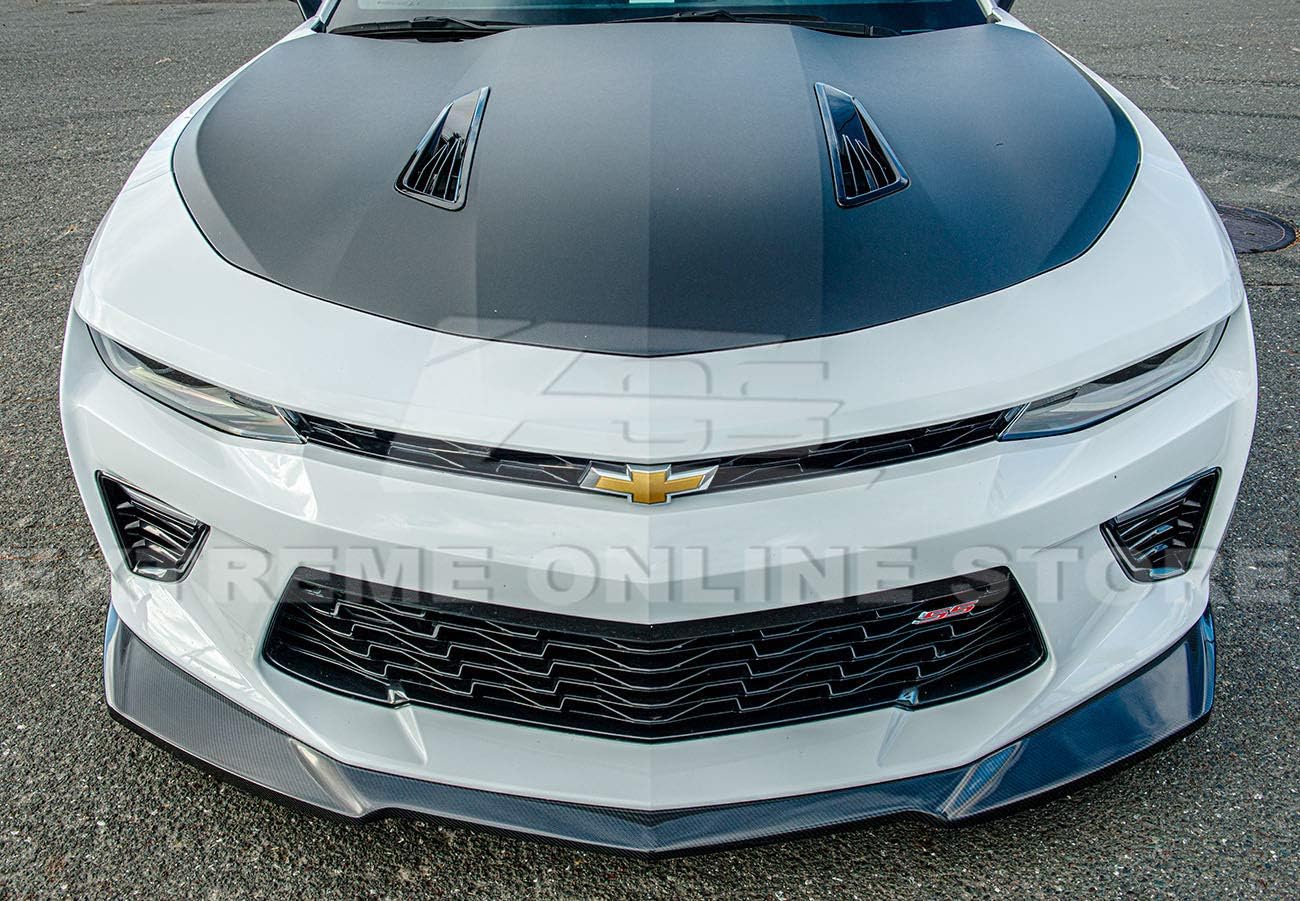 Replacement for 2016-Present Chevrolet Camaro SS | ZL1 Style Front Bumper Lip Splitter with Side Skirts Rocker Panel Pair (Carbon Fiber)