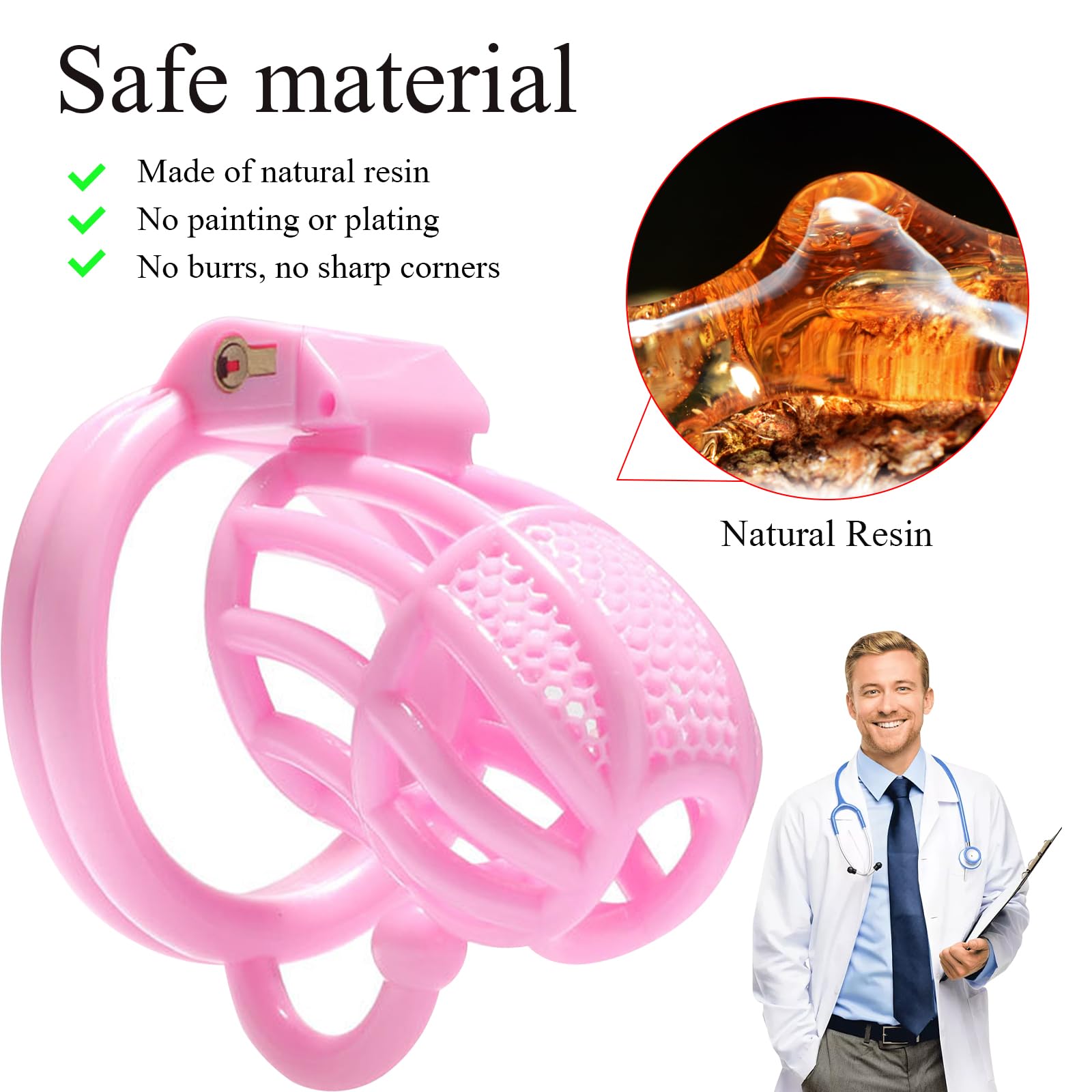 BDSMJOY Chastity cage con Gancio per massaggio testicolare, gabbia pene con 4 Anelli per il Pene Rimovibili, cock cage per Prevenire L'erezione (Rosa)