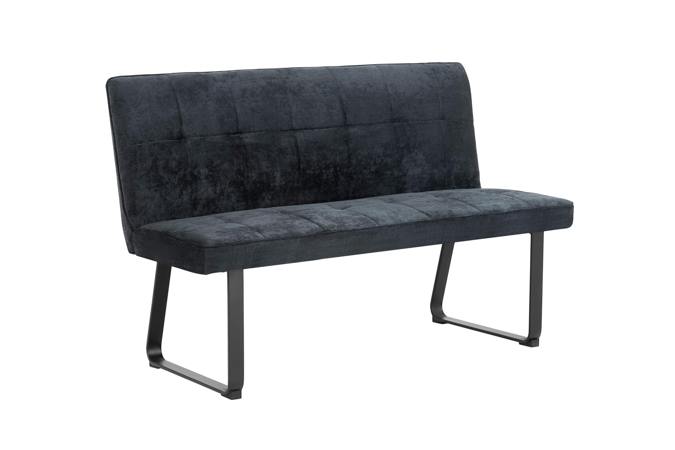 byLIVING Bank TALEA, Bank mit Rückenlehne, B 140, H 92, T 59 cm | Moderne Sitzbank mit einem Webstoff-Bezug dunkelgrau, Metall Gestell schwarz pulverbeschichtet