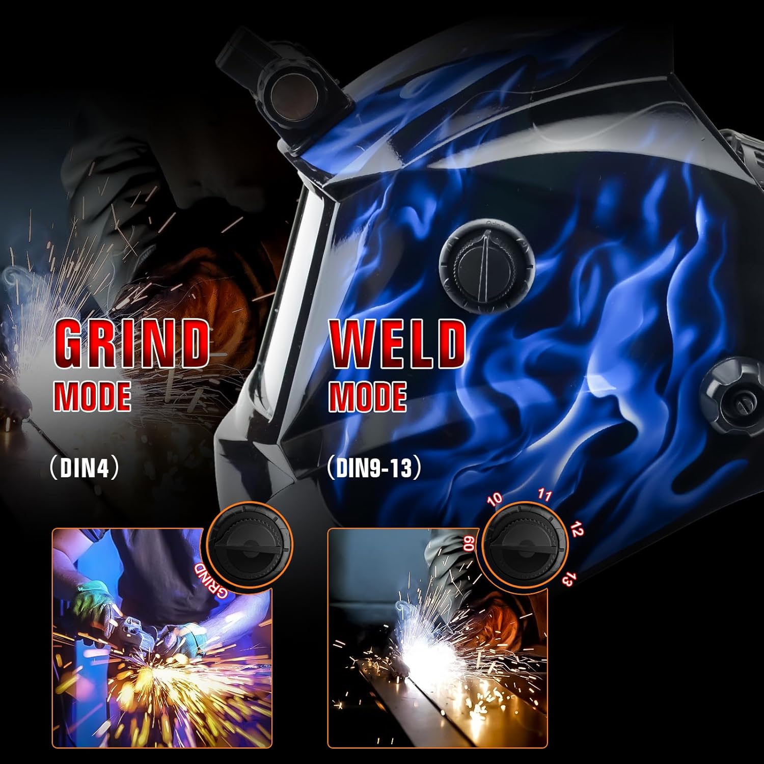 TRQWH Welding Hood Auto Darkening Welding Helmet with Light True Color 1/1/1/2 Top Optical Clarity Wide Shade 9-13 Welding Mask with Welding Gloves (KTS-JD15)