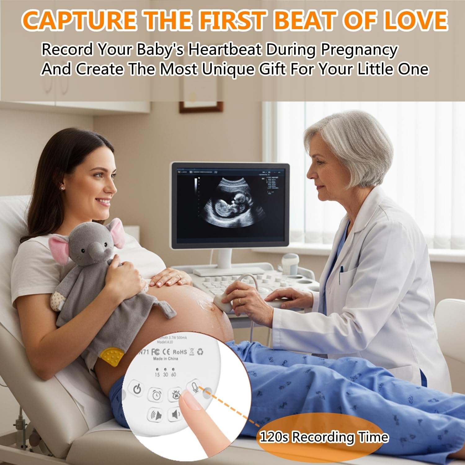 BEREST Elephant Baby Lovey Rechargeable Sleep Soother with 10 White Noises (Heartbeat, Shushing & Lullabies) & Cry Sensor|Timer|Recording|Plush Blanket Comforter Gift for Newborns|Infants|Boys & Girls