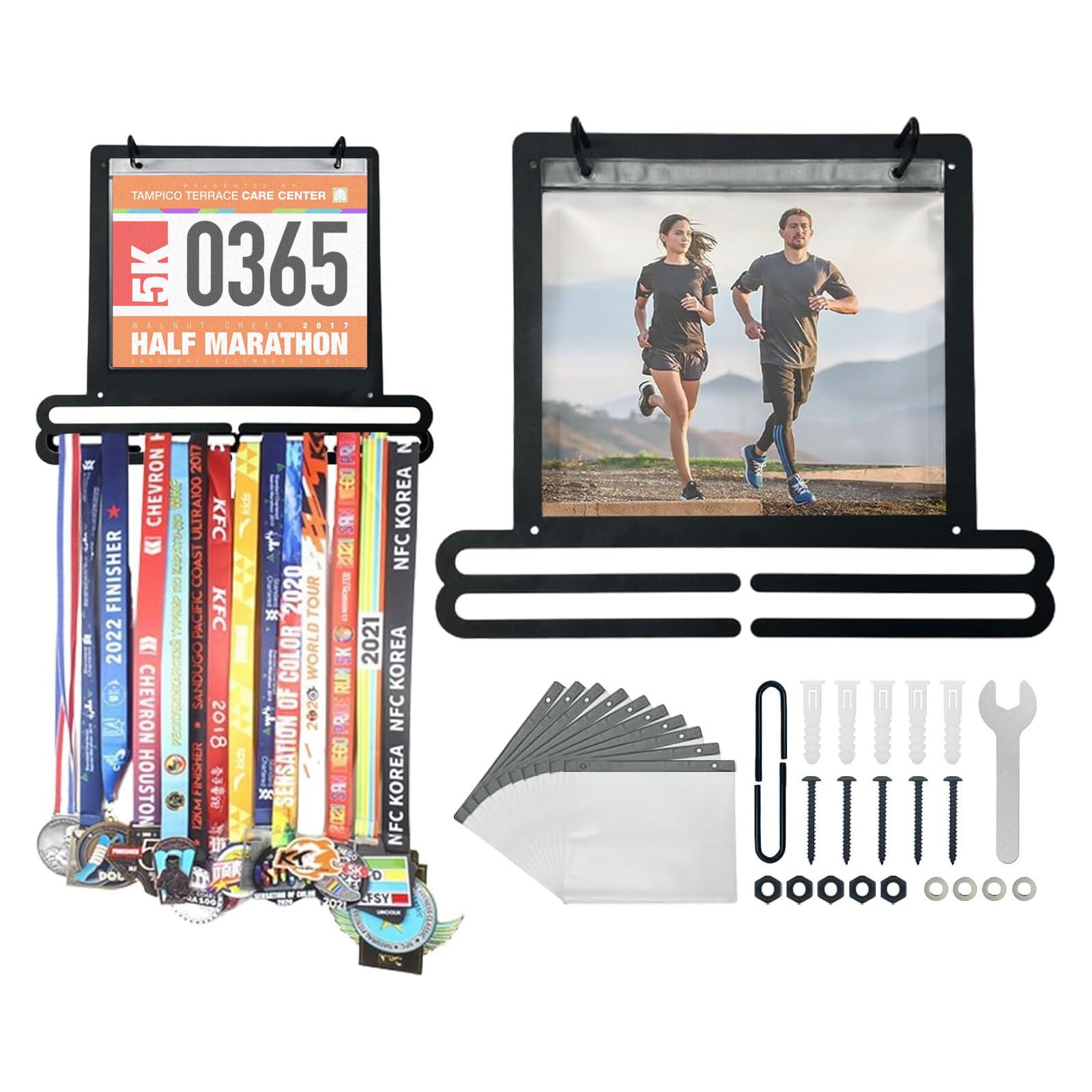 Voittozege Medal Hanger Display for Runner Marathon Medal Rack Medal Hanger Running Bib and Medal Holder Over 60 Medals and Comes ?with 10 Flip Pouches