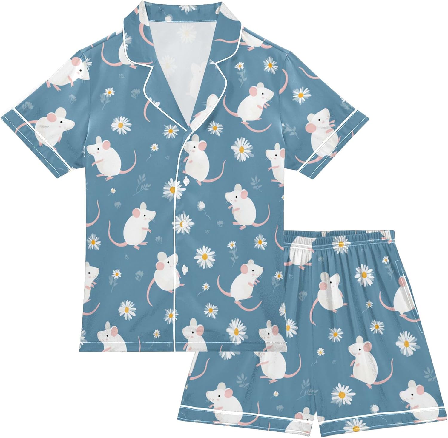 Silk Pajama Sets Short Sleeve Pajamas Soft Sleepwear 2 Piece Pjs Set
