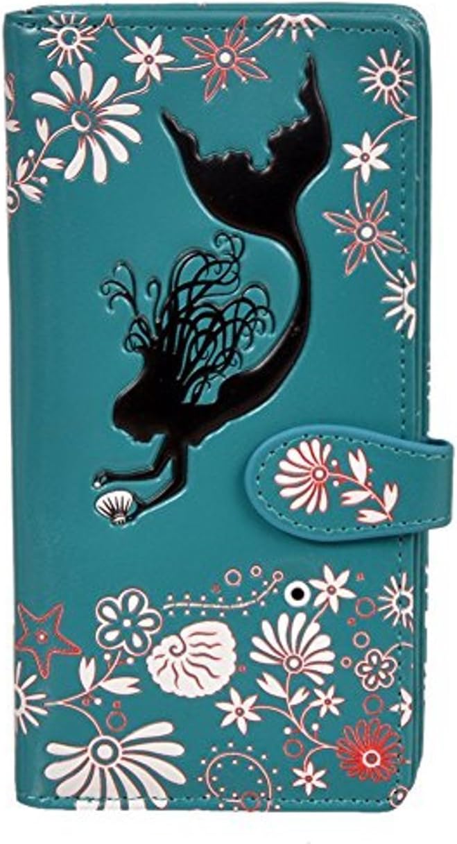 Shag Wear Women's Premium Vegan Clutch Cardholder Wallet Zipper Purse with Pretty Teal Mermaid