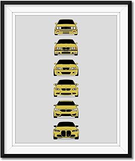 BMW M3 Generations Inspired Poster Print Wall Art Handmade Decor of the History and Evolution of the M3 (BMW Car Models: E30, E36, E46, E92, F80, G80) (Unframed)