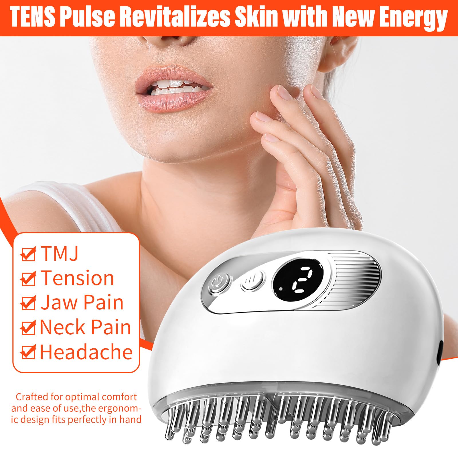TMJ Relief Products szczęka, narzędzie do masażu TMJ, ręczny masażer z 3 trybami i 9 poziomami wibracji i ogrzewania, bezprzewodowy masażer elektryczny do TMJ, twarzy, szyi, narzędzia do