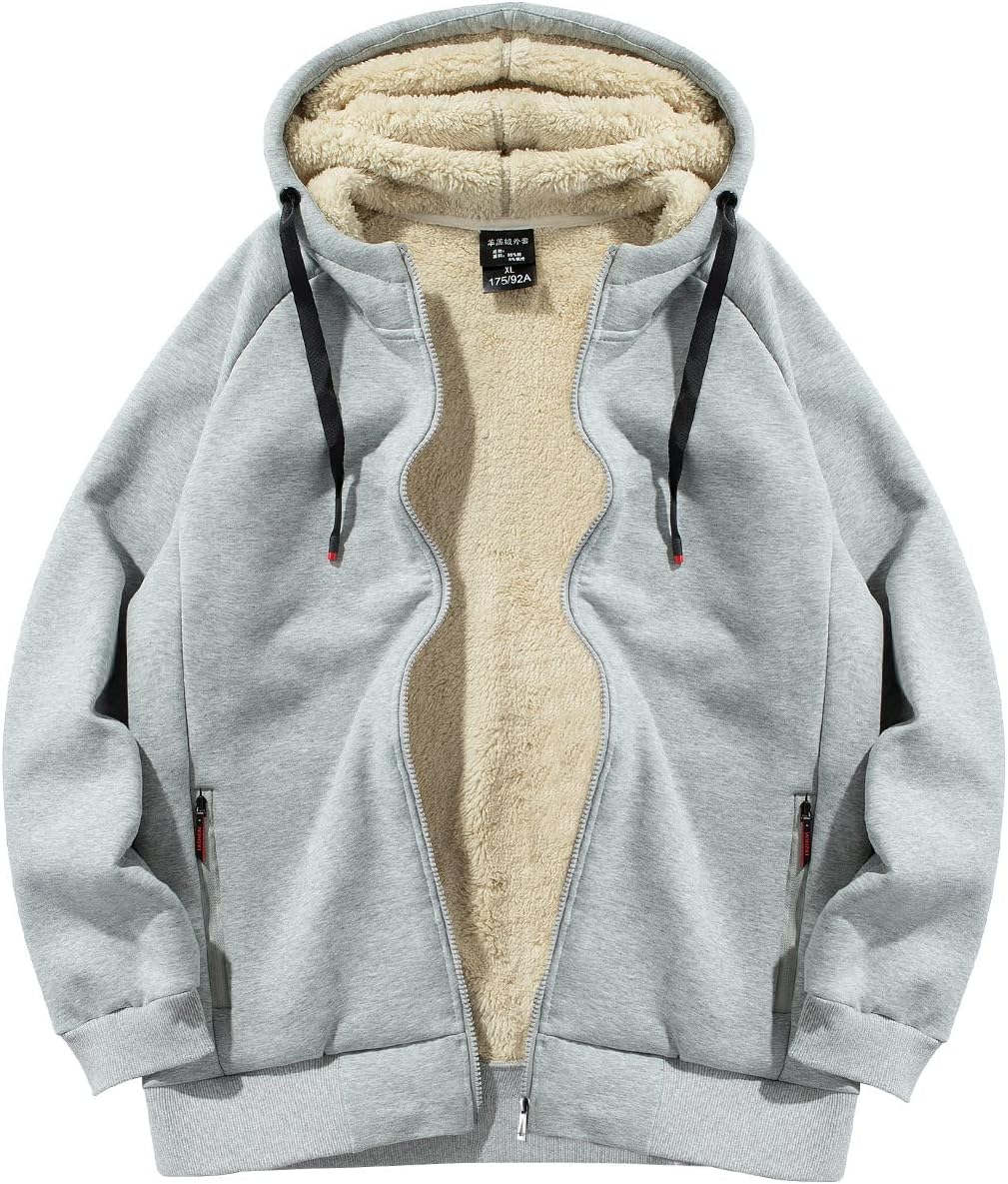 Gihuo Men's Winter Sherpa Lined Hoodie Zip Up Sweatshirt Heavyweight Warm Fleece Jacket
