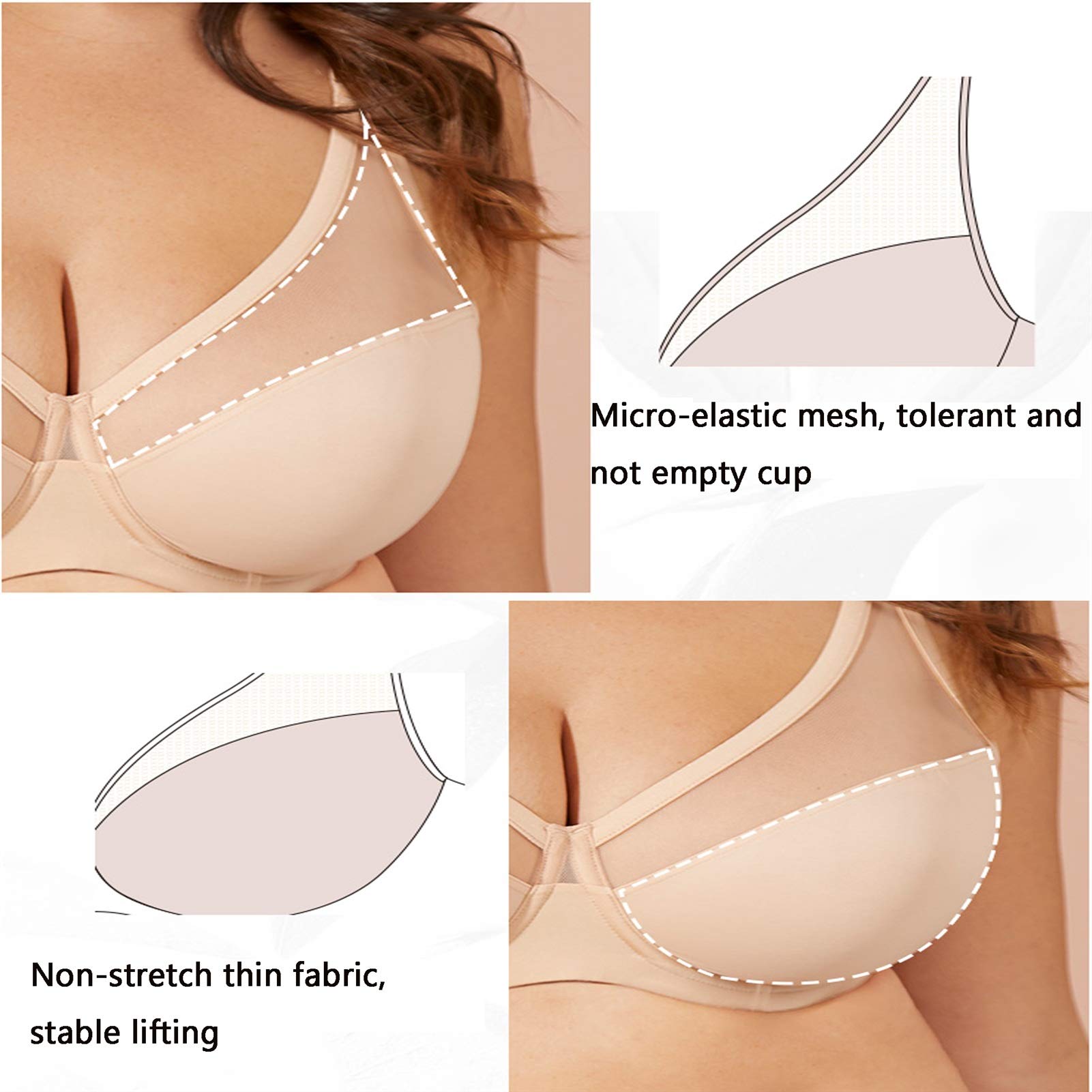 Sujetador sin alambres para mujer de talla grande,Comfort Revolution Wirefree Bralette de cobertura completa para uso diario