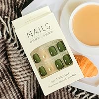 Vista 6 de Vezocim Uñas postizas a presión ataúd de longitud corta, 24 piezas de cobertura completa, reutilizables, brillantes, uñas postizas con pegamento