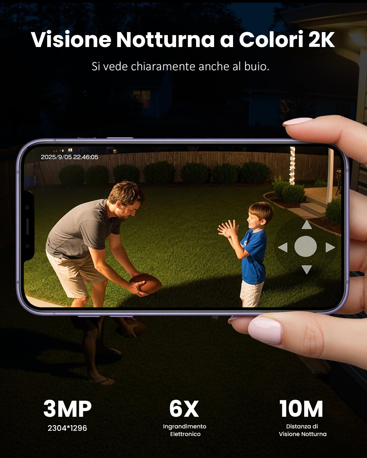 2K Telecamera WiFi Esterno Senza Fili Solare, Installazione Flessibile Videocamera Sorveglianza Esterno con Batteria, 3MP Visione Notturna a Colori, 360° PTZ, Rilevamento PIR, 2.4GHz, IP65