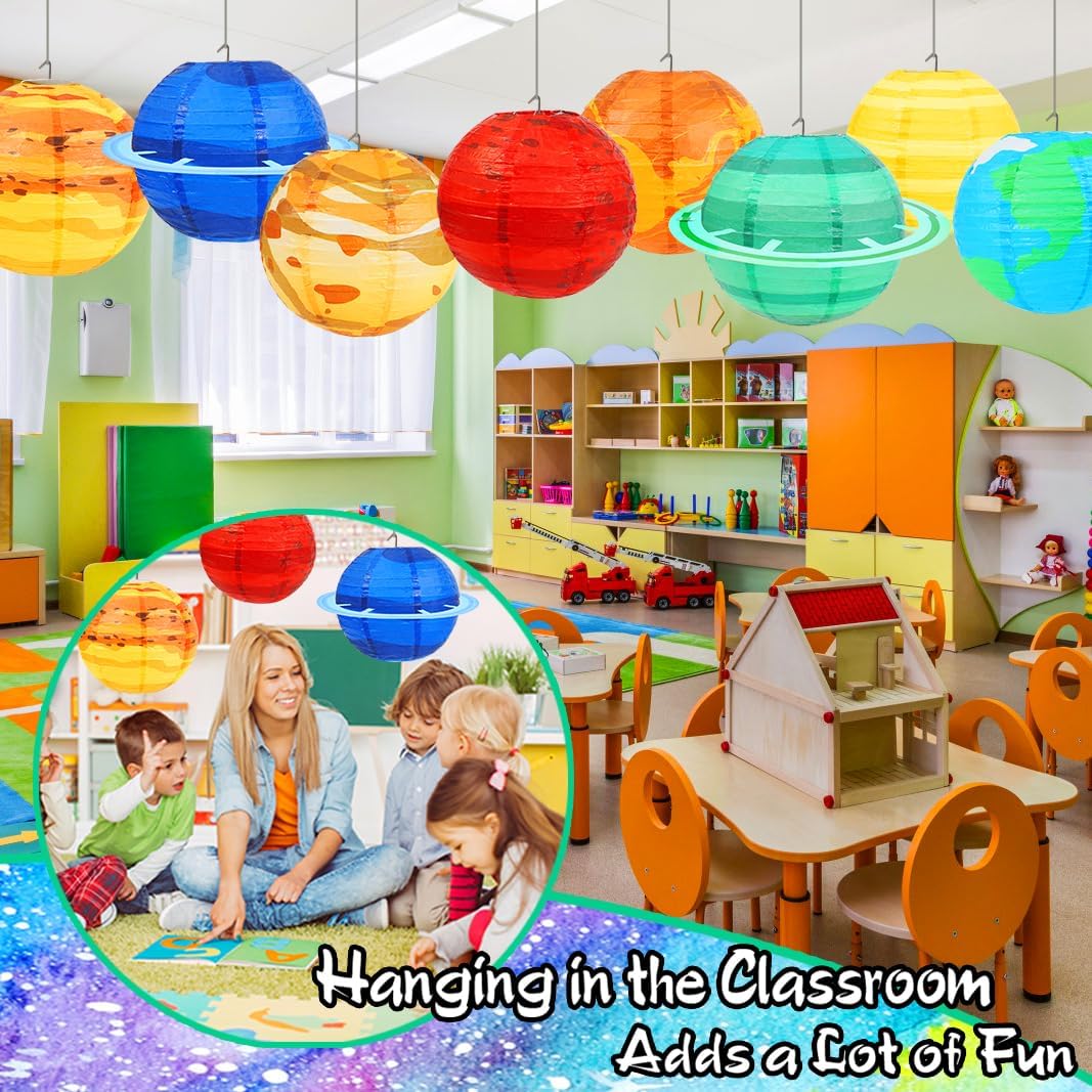 Space Planet Paper Lanterns 8PCS Solar System Hanging Decor Out of This World Outer Space Party Decorations for Kids Astronaut Theme Party Supplies Galaxy Earth Home Birthday Decorations