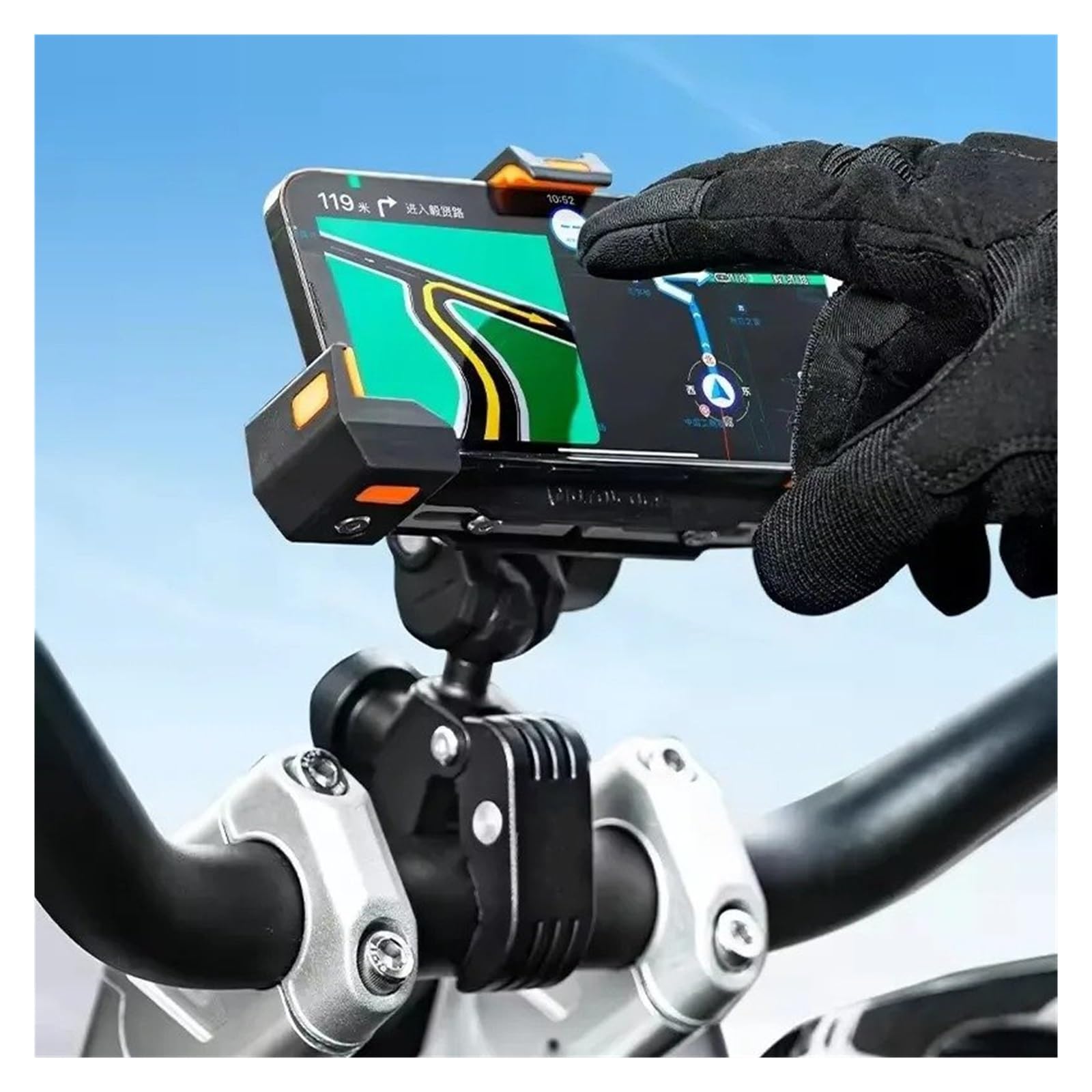 Support GPS Moto Support Triangulaire Fixe, Chargement sans Fil, Navigation, Téléphone Portable Absorbant Les Chocs pour Moto en Extérieur