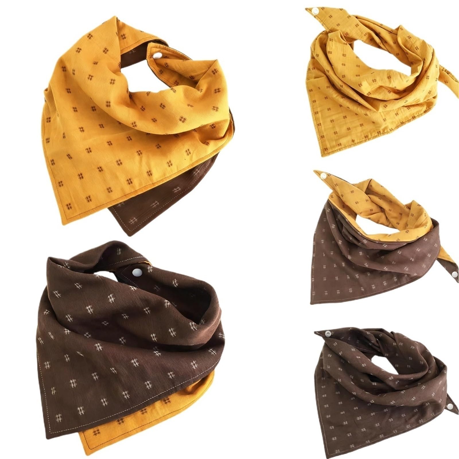 Dreieckiges Hundehalstuch, vielseitiges Haustier-Halstuch, Lätzchen und Schal für Katzen, trendiges Karomuster, modisches Accessoire für kleine und mittelgroße Rassen (Kurkuma, zweifarbig, XL)