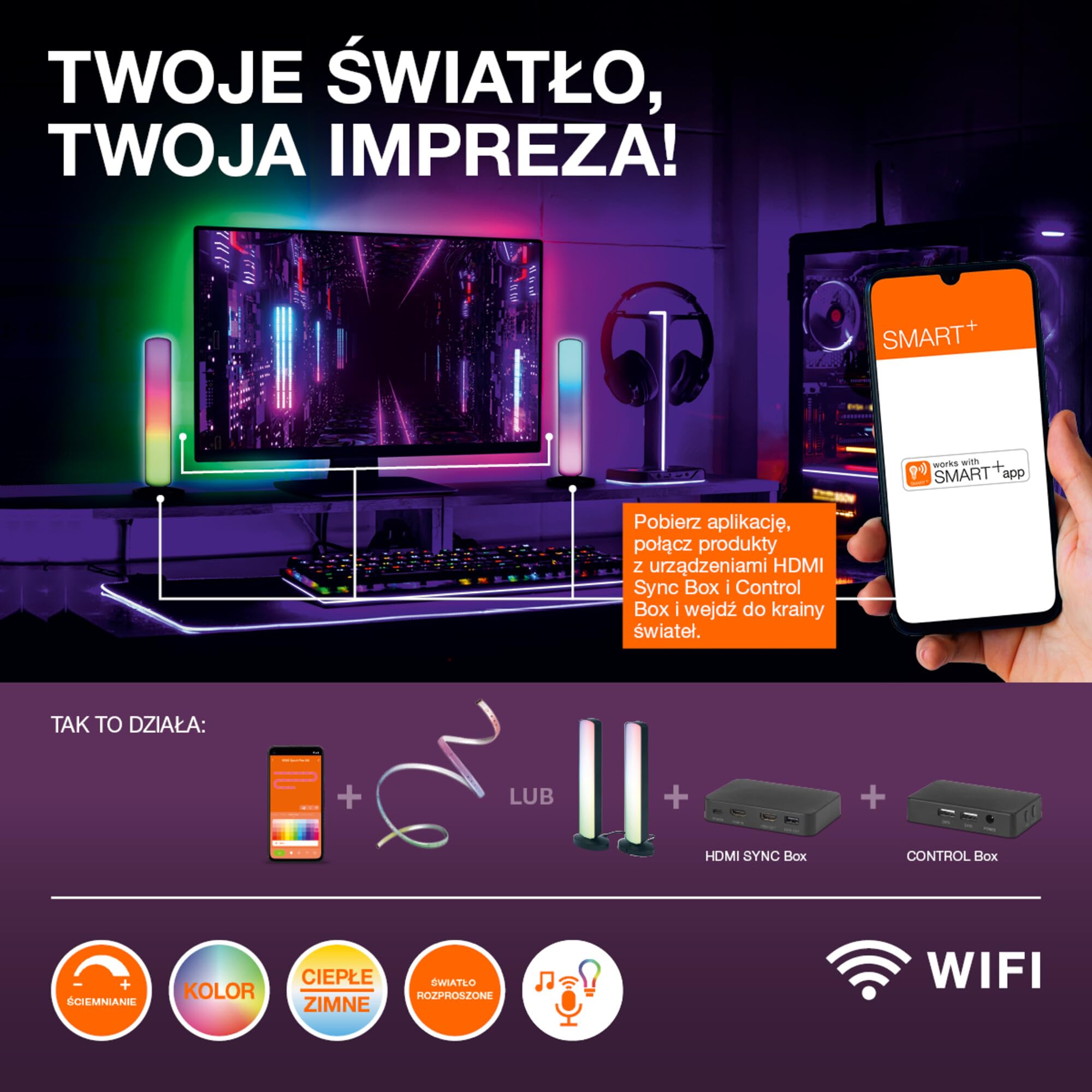 OSRAM SMART WIFI NEON FLEX MGC RGB RC kolorowe paski LED do użytku na zewnątrz z technologią WiFi i równomiernym rozsyłem światła, możliwość przyciemniania, biały, silikon, 3 m, niewymienne żarówki