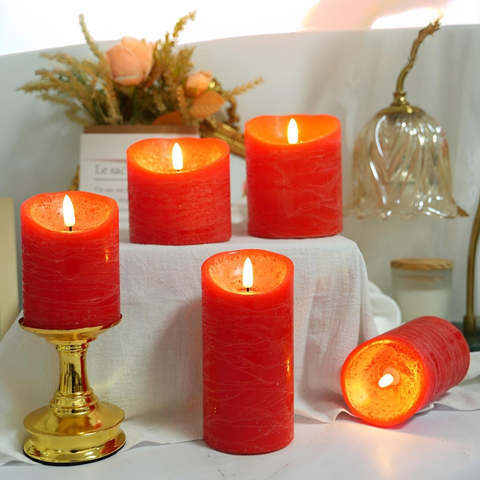 Mateju 8 Pezzi Candele LED Fiamma Oscillante con Telecomando e Timer, Candele LED Decorative a Batteria Luci Senza Fiamma Lunghe per Interni Esterni Camera da Letto Sala (Rosso)